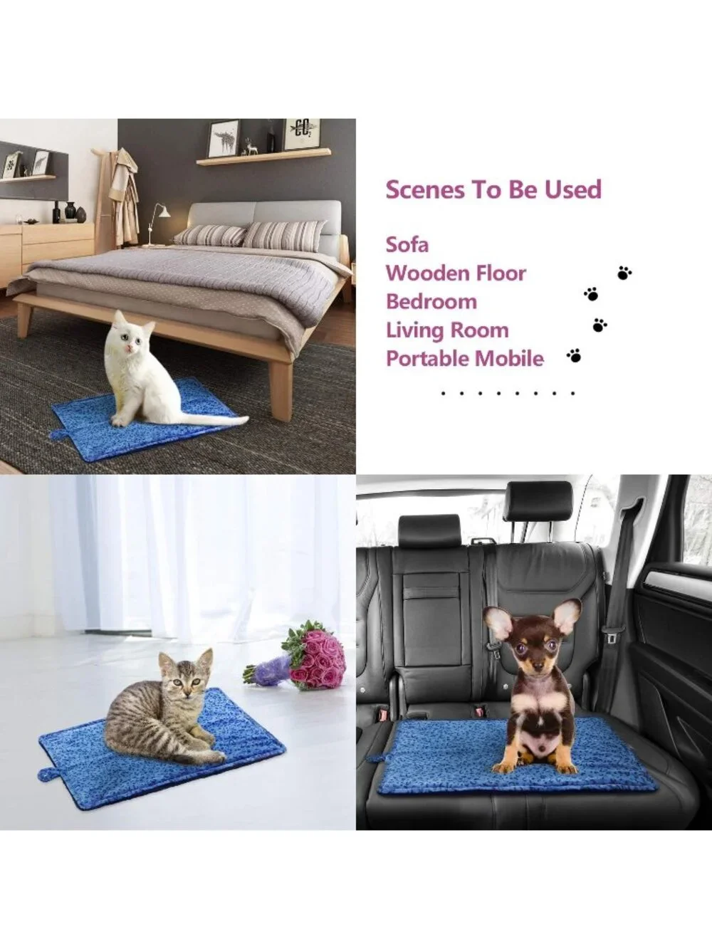 New Self-Warming Pet Bed Mat Super Soft Bed for Small Dogs & Cats - Blue